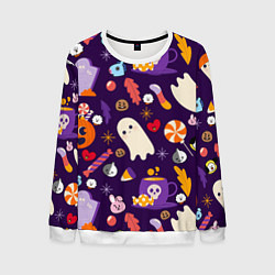 Свитшот мужской HALLOWEEN BTS BT21 PATTERN БТ21 БТС ХЕЛЛОУИН, цвет: 3D-белый