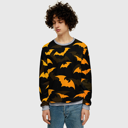 Мужской свитшот ЛЕТУЧИЕ МЫШИ НОЧЬ ХЕЛЛОУИН HALLOWEEN NIGHT BATS / 3D-Меланж – фото 3