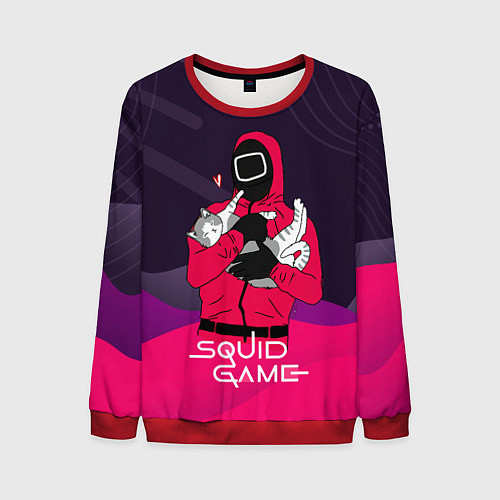 Мужской свитшот Игра в кальмара - с милым котиком / 3D-Красный – фото 1