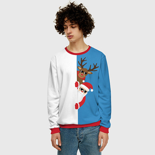 Мужской свитшот Крутые Санта и Олень / 3D-Красный – фото 3