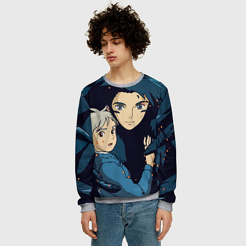 Мужской свитшот Ходячий замок Софи и Хаул летят / 3D-Меланж – фото 3