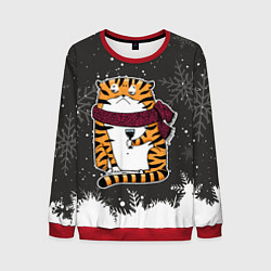 Свитшот мужской Тигр с бокалом вина, цвет: 3D-красный