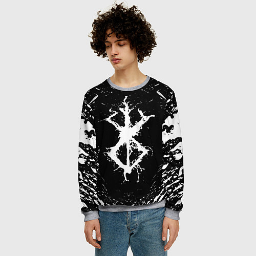 Мужской свитшот БЕРСЕРК БЕЛОЕ КЛЕЙМО / 3D-Меланж – фото 3
