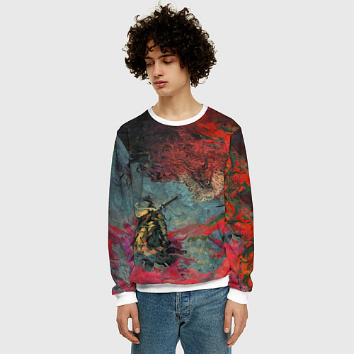 Мужской свитшот Sekiro Самурай против дракона / 3D-Белый – фото 3