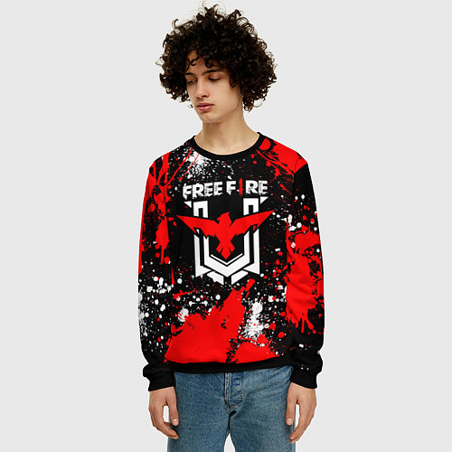 Мужской свитшот Free Fire: Брызги и капли красок / 3D-Черный – фото 3