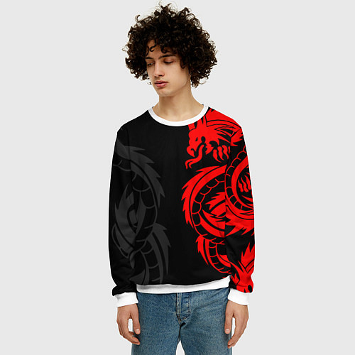 Мужской свитшот КРАСНЫЙ ДРАКОН ТАТУ RED DRAGON TATTOO / 3D-Белый – фото 3