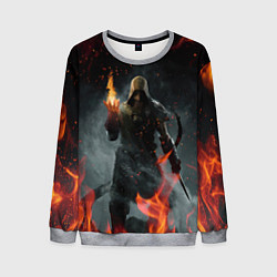 Свитшот мужской TES SKYRIM DOVAHKIN FLAME ДРАКОНОРОЖДЕННЫЙ, цвет: 3D-меланж