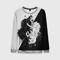 Свитшот мужской ИНЬ ЯНЬ ВОЛКИ ЧЁРНО БЕЛЫЙ, цвет: 3D-меланж