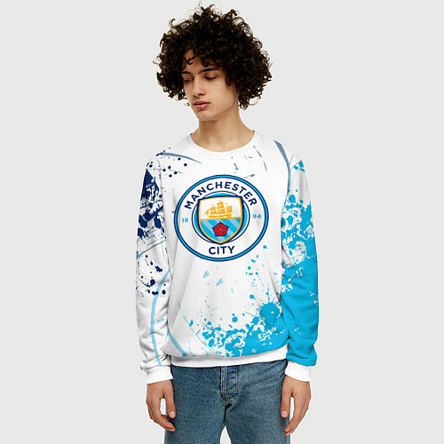 Мужской свитшот Manchester City - Футбольный клуб / 3D-Белый – фото 3