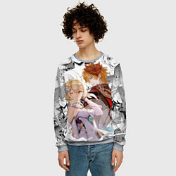 Свитшот мужской Люмин и Тарталья на фоне манги, цвет: 3D-меланж — фото 2