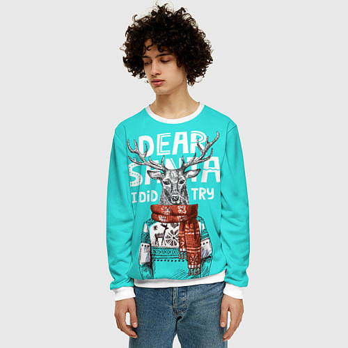 Мужской свитшот Олень в свитере с оленями / 3D-Белый – фото 3