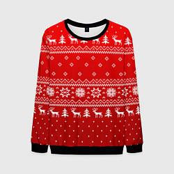 Свитшот мужской Красный узор с оленями, цвет: 3D-черный