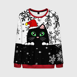 Мужской свитшот Новогодний кот в колпаке Санты