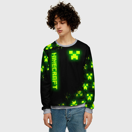 Мужской свитшот MINECRAFT NEON LOGO CREEPER / 3D-Меланж – фото 3