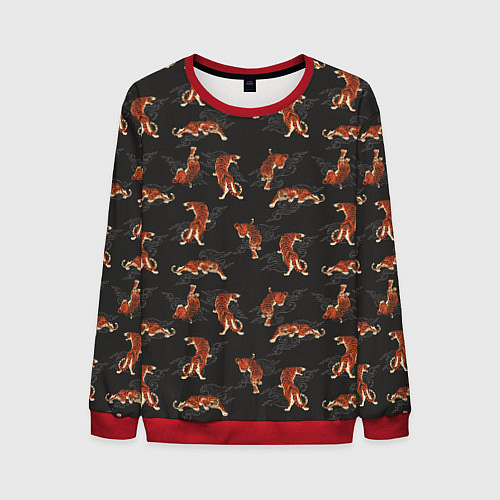 Мужской свитшот Тигр-хищник в облаках / 3D-Красный – фото 1