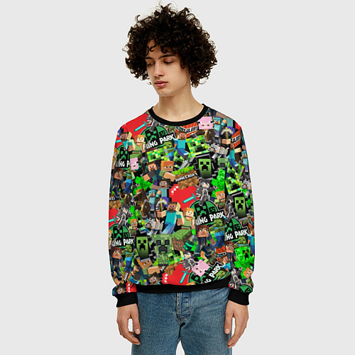 Мужской свитшот МАЙНКРАФТ ВСЕ ГЕРОИ И ПРЕДМЕТЫ / 3D-Черный – фото 3