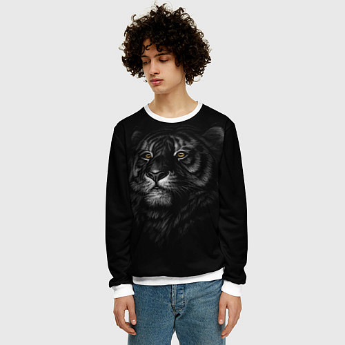 Мужской свитшот Голова хищного тигра / 3D-Белый – фото 3