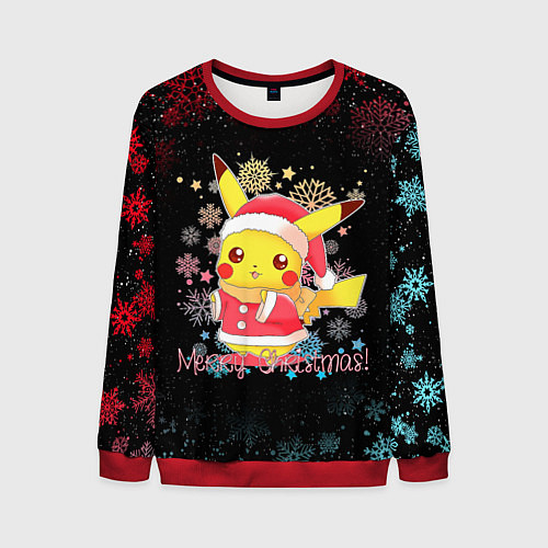 Мужской свитшот MERRY CHRISTMAS ПИКАЧУ 2022 ПОКЕМОНЫ / 3D-Красный – фото 1
