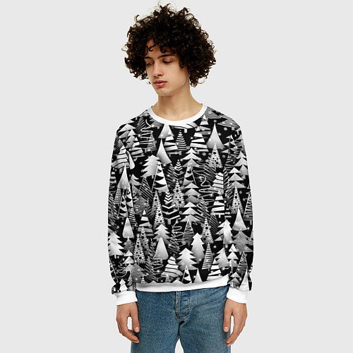Мужской свитшот Лес абстрактных ёлок / 3D-Белый – фото 3