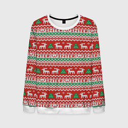 Свитшот мужской Deer Christmas Pattern, цвет: 3D-белый
