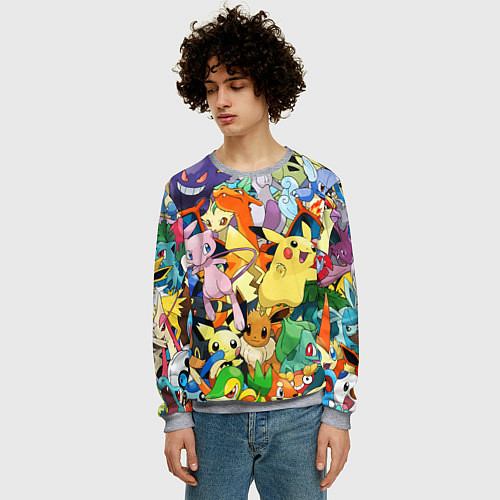 Мужской свитшот АНИМЕ, ПОКЕМОНЫ ВСЕ ПЕРСОНАЖИ POKEMON / 3D-Меланж – фото 3