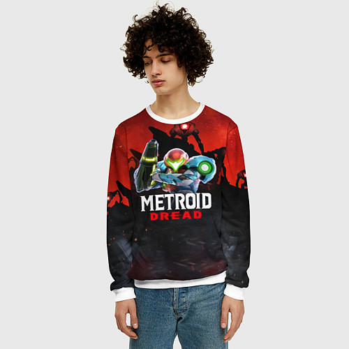 Мужской свитшот Metroid Dread Самус Аран / 3D-Белый – фото 3