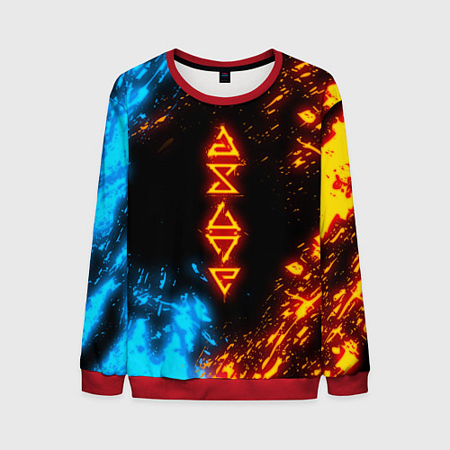 Мужской свитшот СИМВОЛЫ ВЕДЬМАКА ОГОНЬ И ВОДА / 3D-Красный – фото 1