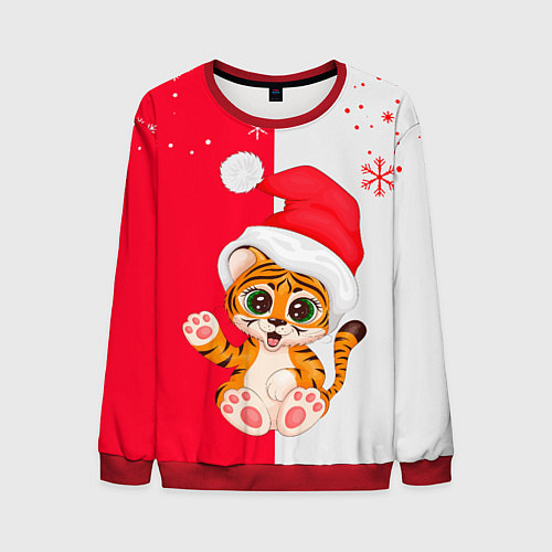 Мужской свитшот НОВЫЙ ГОД ТИГР СНЕЖИНКИ / 3D-Красный – фото 1