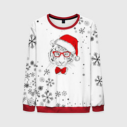 Мужской свитшот Новогодний тигр летящие снежинки