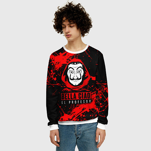 Мужской свитшот БУМАЖНЫЙ ДОМ LA CASA DE PAPEL BELLA CIAO / 3D-Белый – фото 3