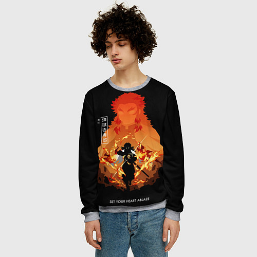 Мужской свитшот Ренгоку Кенджуро пылай клинок демонов / 3D-Меланж – фото 3
