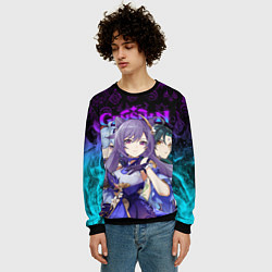 Свитшот мужской GENSHIN IMPACT ГЕРОИНИ В НЕОНОВОМ ОГНЕ NEON FIRE, цвет: 3D-черный — фото 2