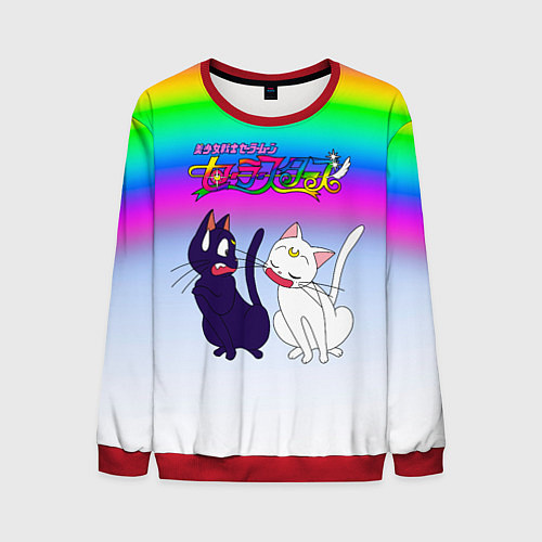 Мужской свитшот Луна и Артемис под радугой / 3D-Красный – фото 1