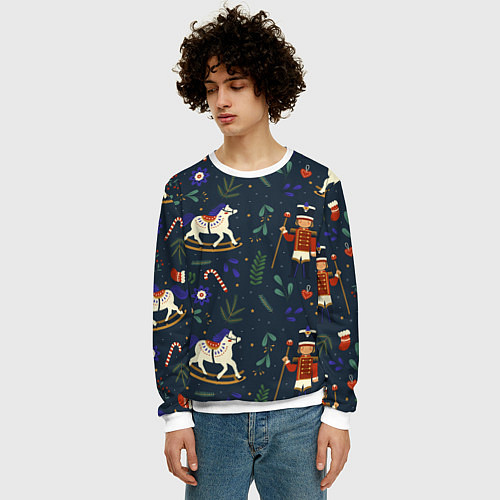 Мужской свитшот Щелкунчик паттерн с лошадкой / 3D-Белый – фото 3