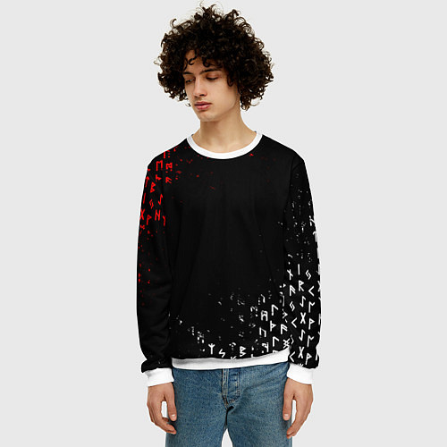 Мужской свитшот КРАСНО БЕЛЫЕ РУНЫ / 3D-Белый – фото 3