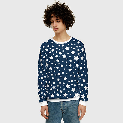 Мужской свитшот Белые звездочки / 3D-Белый – фото 3