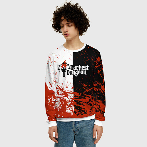 Мужской свитшот Darkest Dungeon DD Black White Logo / 3D-Белый – фото 3