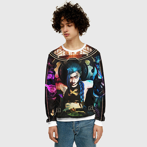 Мужской свитшот ARCANE JINX ОБЛОЖКА LEAGUE OF LEGENDS / 3D-Белый – фото 3