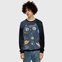 Свитшот мужской Космический кот в планетах, цвет: 3D-черный — фото 2