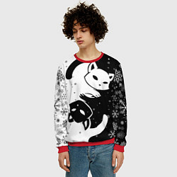 Свитшот мужской Новогодние два кота кувыркаются, цвет: 3D-красный — фото 2