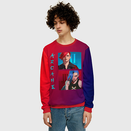 Мужской свитшот Вай и Джинкс Аркейн / 3D-Красный – фото 3