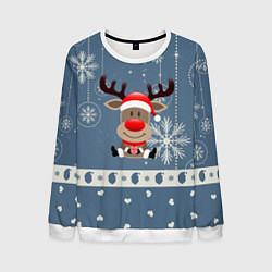 Свитшот мужской New Years Deer, цвет: 3D-белый