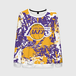 Свитшот мужской LAKERS ФИРМЕННЫЕ ЦВЕТА БРЫЗГИ КРАСОК LA, цвет: 3D-белый