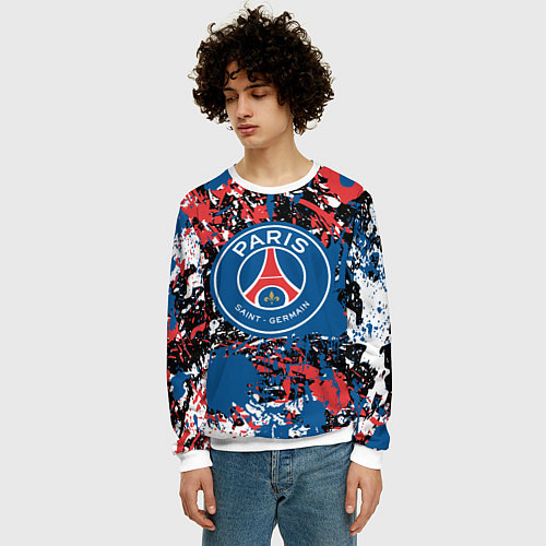 Мужской свитшот PSG БРЫЗГИ КРАСОК СПОРТ / 3D-Белый – фото 3