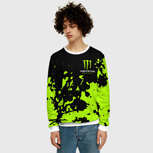 Мужской свитшот Monster Energy green / 3D-Белый – фото 3