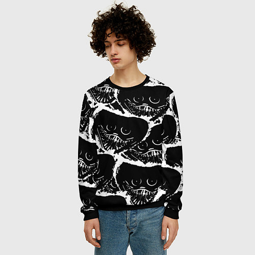 Мужской свитшот ОЧЕНЬ УЖАСНОЕ ЛИЦО ХАГГИ ВАГГИ / 3D-Черный – фото 3