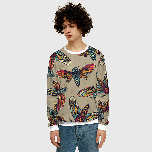 Мужской свитшот Мотыльки-черепа / 3D-Белый – фото 3