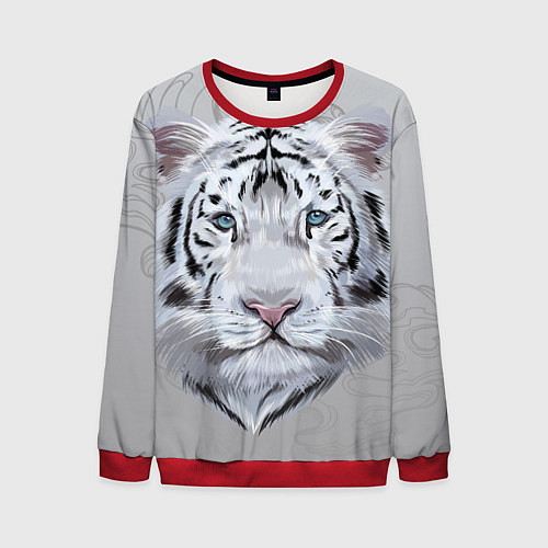 Мужской свитшот Снежный нежный тигр / 3D-Красный – фото 1