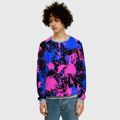 Мужской свитшот НЕОНОВЫЕ БРЫЗГИ КРАСОК, ЯРКИЕ КРАСКИ / 3D-Меланж – фото 3