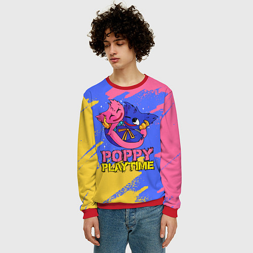 Мужской свитшот Huggy Wuggy and Kissy Missy Poppy Playtime / 3D-Красный – фото 3